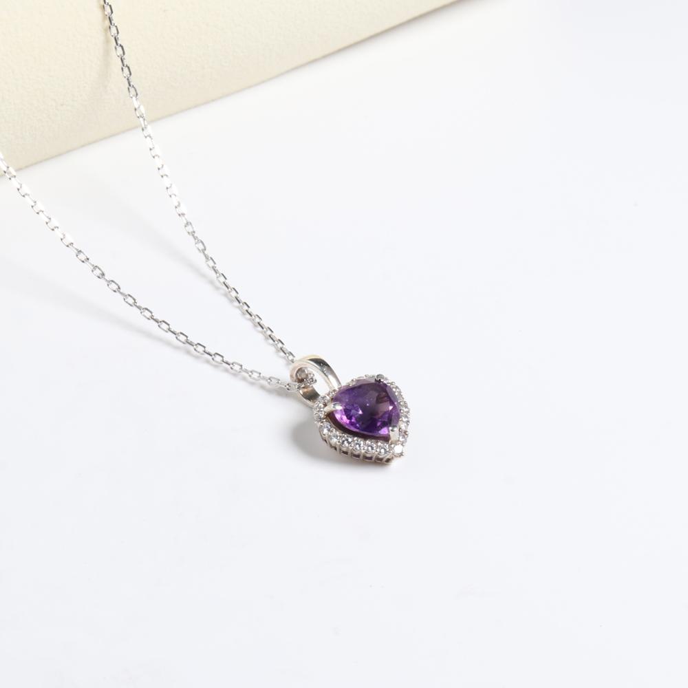 S925 Silver "Love" Heart Shape African Amethyst Gemstone Pendant Necklace Fine Jewelry for Lady Wife Daughter Birthday Gift