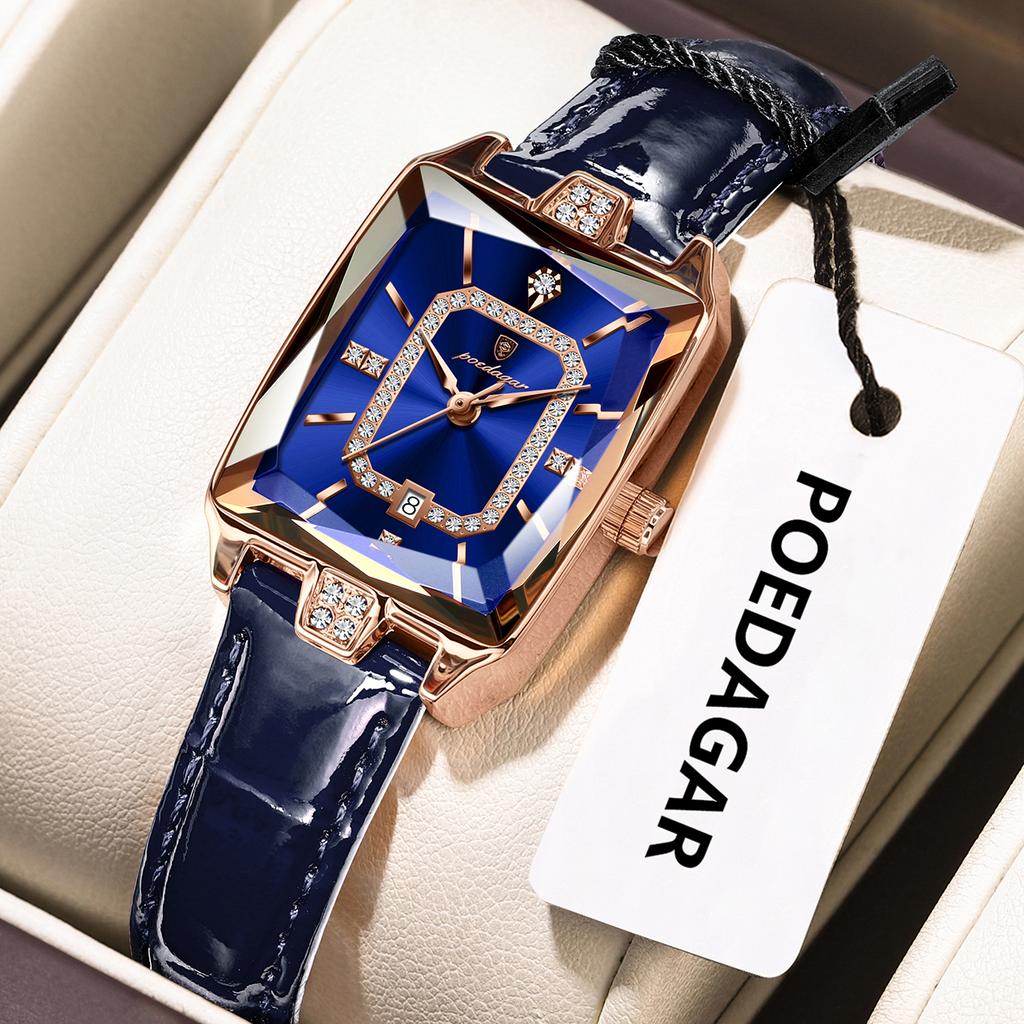 Топ Роскошный Бренд Квадратные Женские Часы Кварцевые Водонепроницаемые Кожа Розовое Золото Женские Наручные Часы