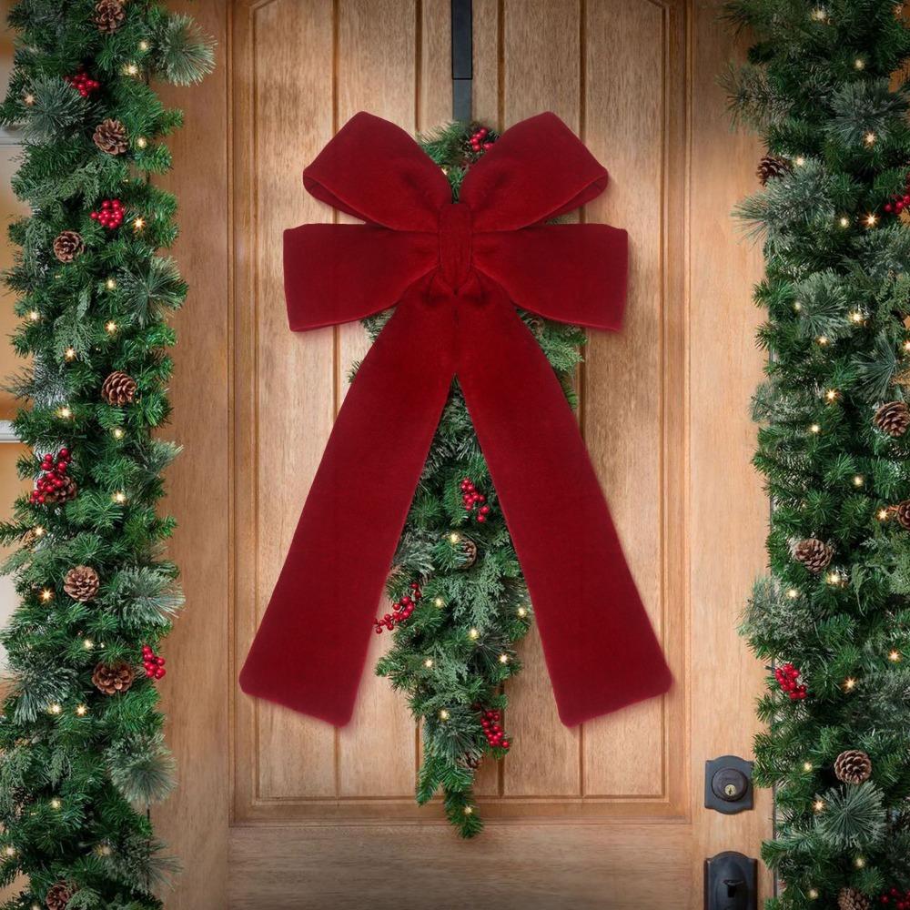 Large Size Christmas Red Velvet Bow Reusable Xmas Bow-knot Pendant Wedding