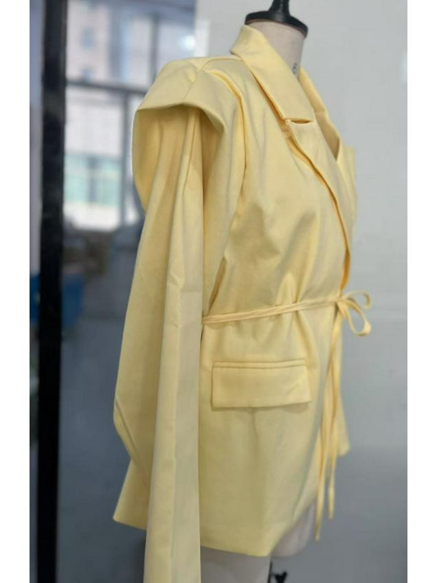 Женский пиджак-жакет с поясом и подплечниками - Европейский и американский стиль, Элегантный офисный блейзер