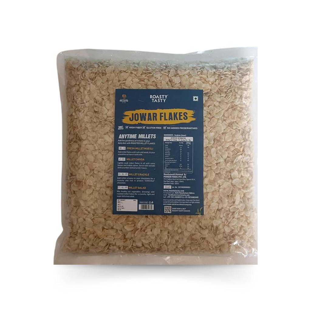 Healthy Indian Millet - Roasty Tasty Roasted Jowar Flakes (500g) | Long-Lasting Energy | Gluten-Free, High Fiber, Export Quality | Home-Cooked Me