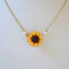 Women Romantic Princess Chain Sunflower Necklace Gold Plated Pearls Flower Pendant