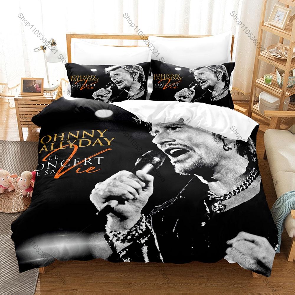 Постельное белье Johnny Hallyday Пододеяльник + 2 Наволочки Французский Элвис Винтажный Рок-н-ролл Концерт Декор Спальни