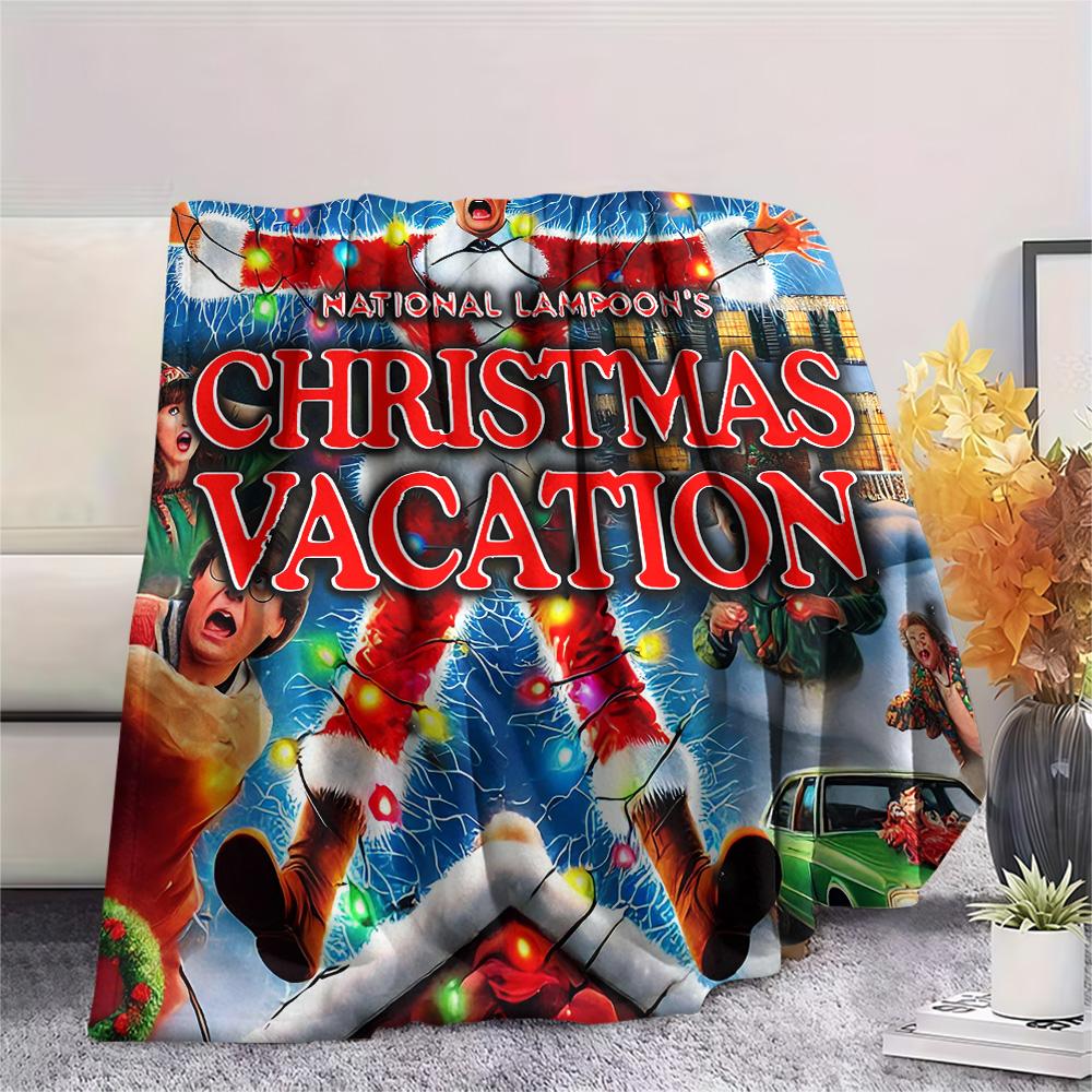 1PC Crazy Christmas Vacation Print FlAannel Blanket, High quality Comfortable for All Seasons, Home Decor, Warmth and Comfort