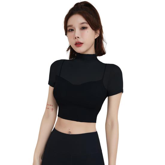 Женский летний топ для йоги Тонкий, быстросохнущий, хорошо пропускает воздух, короткие рукава, открытая талия, укороченный топ для бега, пилатеса, спортзала, упражнений