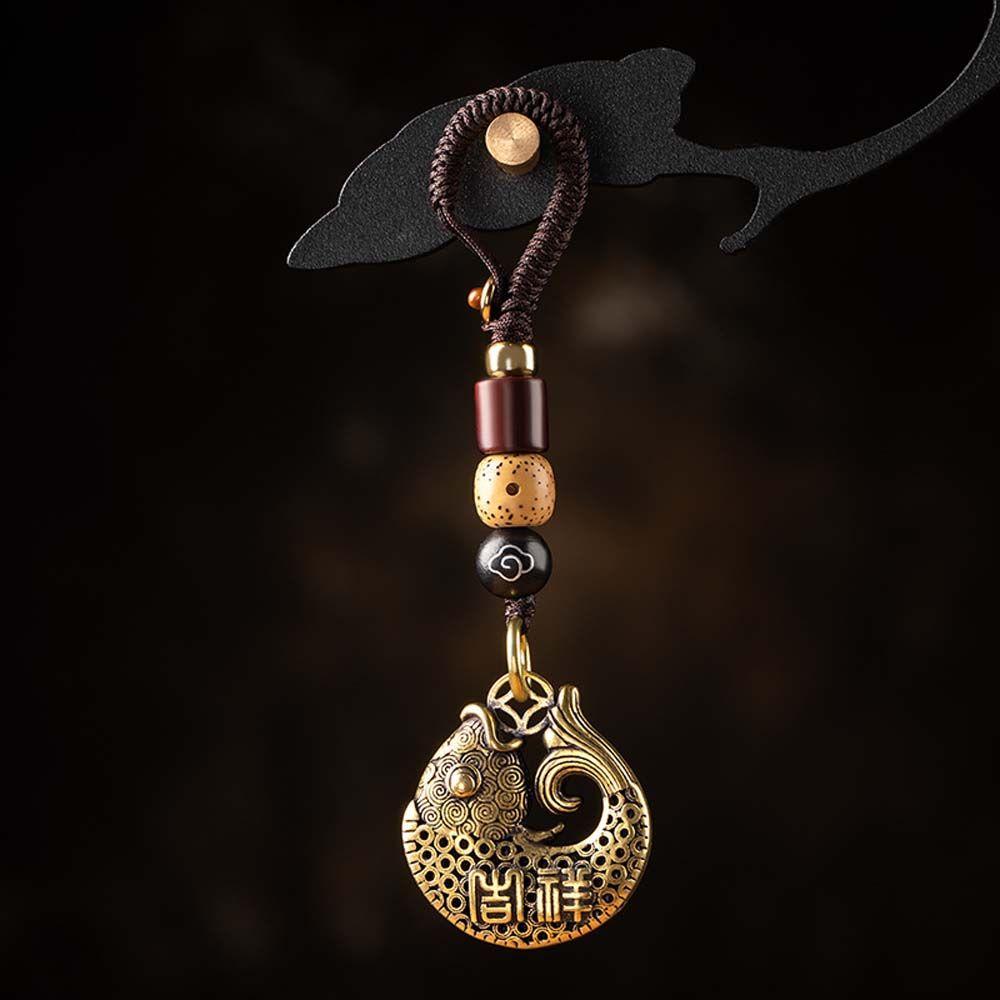 Латунный брелок для безопасного богатства, тибетский буддизм, латунные брелоки, брелок для ключей Lucky Fish, автомобильный брелок