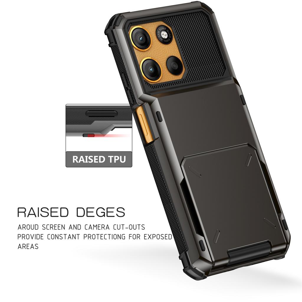 For Motorola Moto G15 4G Case PC + TPU Dual Layer Back Phone Cover with Card Holder