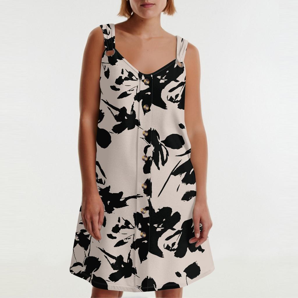 Women's Summer Dress With Pocket Sleeveless Floral Print Sundress