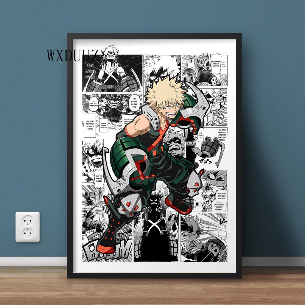Винтажный аниме-фигурка «Мой герой Академии», черно-белый постер Izuku/Shoto, настенное искусство Kawaii, домашний декор, холст, постеры