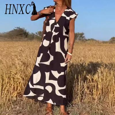 Женская мода лето весна повседневные платья с коротким рукавом и v-образным вырезом