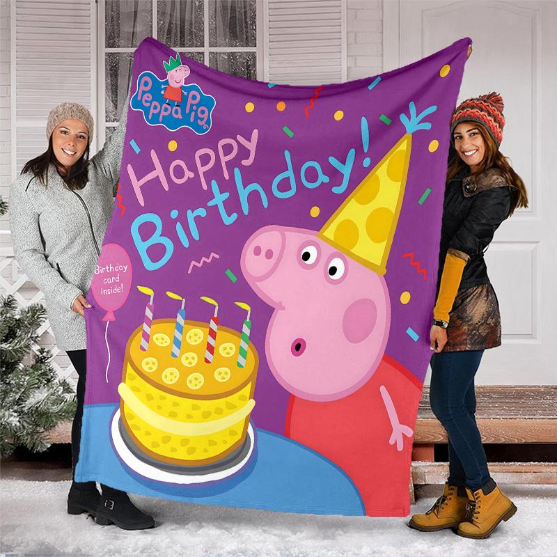 1pc Peppa Pig8 Theme Blanket - Digital Print, Polyester, Cozy for All Seasons, Perfect for Outdoor, Camping, and Travel