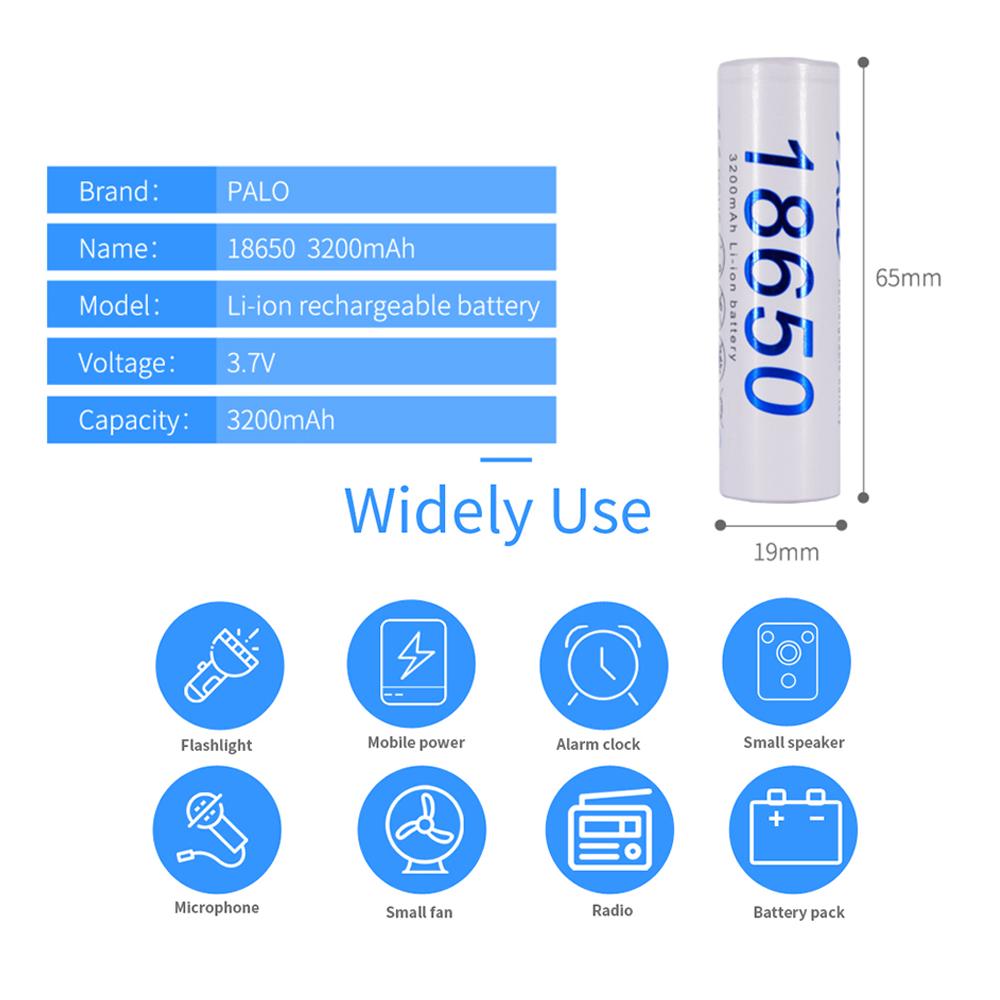 PALO Литиевая батарея 3200 мАч 18650 3,7 В, аккумуляторная батарея для фонарика