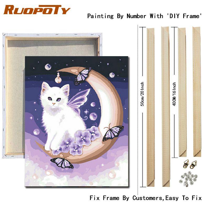 RUOPOTY Рамка для самостоятельной сборки, кошки, животные, картины по номерам, наборы для самостоятельной сборки, ручная роспись маслом, современное настенное искусство, холст для домашнего декора 40x50 см