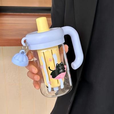 Милая Мультяшная Стеклянная Бутылка для Воды с Ручкой и Заварником