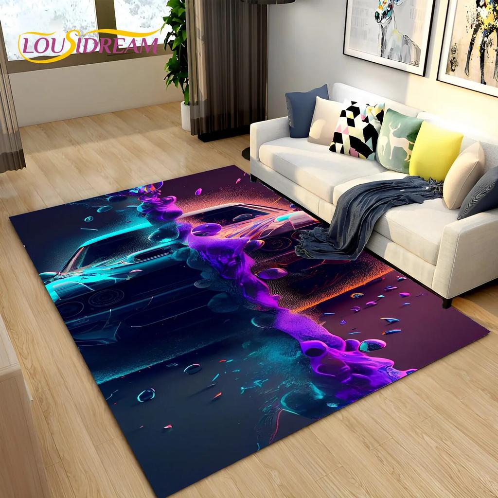 3D гоночный спортивный автомобиль, мягкий коврик, большой ковер, коврик для дома, гостиной, спальни, дивана, коврик для двери, декор для детских игр, нескользящий напольный коврик