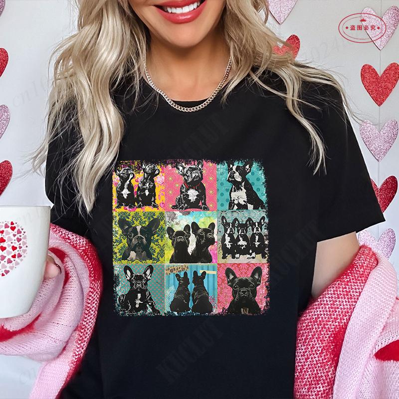 French Bulldog Woman T Shirt Fashion Dog Graphic Tops Summer Short Sleeve Tees Harajuku Streetwear Aesthetic Female Clothing