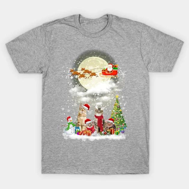 Cute Cats Merry Christmas Unisex TShirt Short Sleeve Casual 100 Cotton ONeck Summer Mens Tshirt Size S3XL