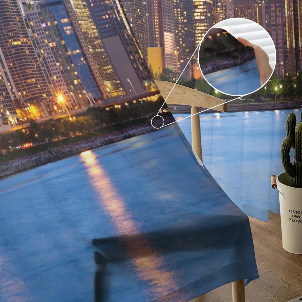 City Sea Evening Tulle Curtains for Bedroom Hall Living Room Decor Chiffon Curtain for Balcony Kitchen Home Drapes