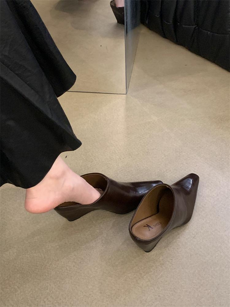 Fashion Slope Heel High Heel Sandals Fashion Outwear Chunky Heel Lazy Mules Closed Toe Slipper Loafers Slingback Slip On Mules For Women