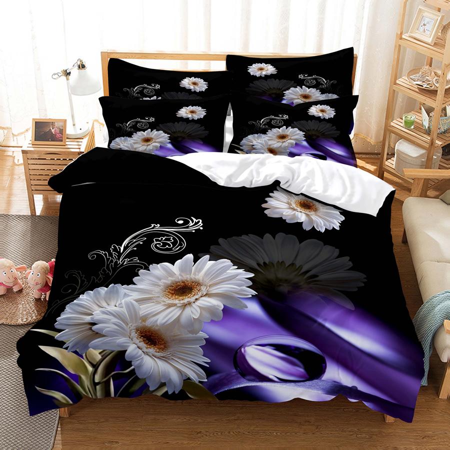 Пододеяльник с синим цветком размера Queen с наволочкой на молнии 3D комплект постельного белья с цветочным рисунком 3 шт. 2 шт. Полный комплект постельного белья King Twin Single Double Bed Thin