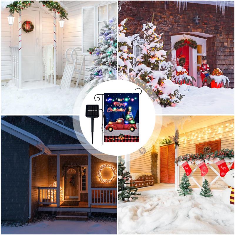 Solar LED Christmas Flag Garden Flags Vertical No Fade Decorative Solar Lighted Garden Flag For Christmas Winter