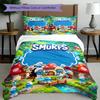 3pcs Duvet Cover Set (1*Duvet Cover + 2*Pillowcase, Without Core), Blue Smurfs Print Bedding Set, Bedroom Decor, All‑Season, Birthday Gift