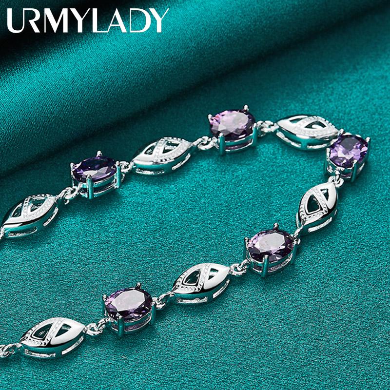 Браслет из стерлингового серебра 925 пробы с фиолетовым цирконом для женщин, модные ювелирные изделия