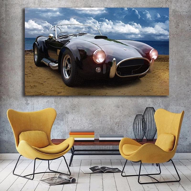 Классический автомобиль AC Cobra Car Blue Sky Wall Art Poster Масло Холст Картина Плакаты и принты Гостиная Украшение дома без рамы