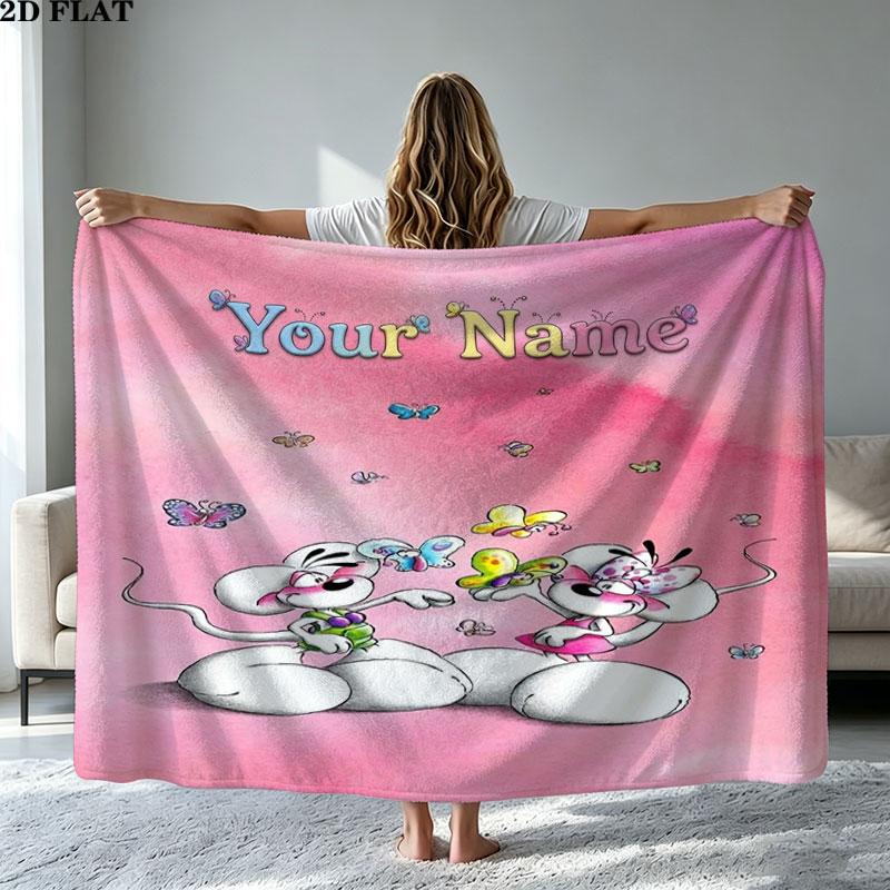 1PC Diddl Custom Name Patterned Flannel Blanket Suitable For All Seasons for Home Decor Warmth and Comfort Gifts Holiday Present