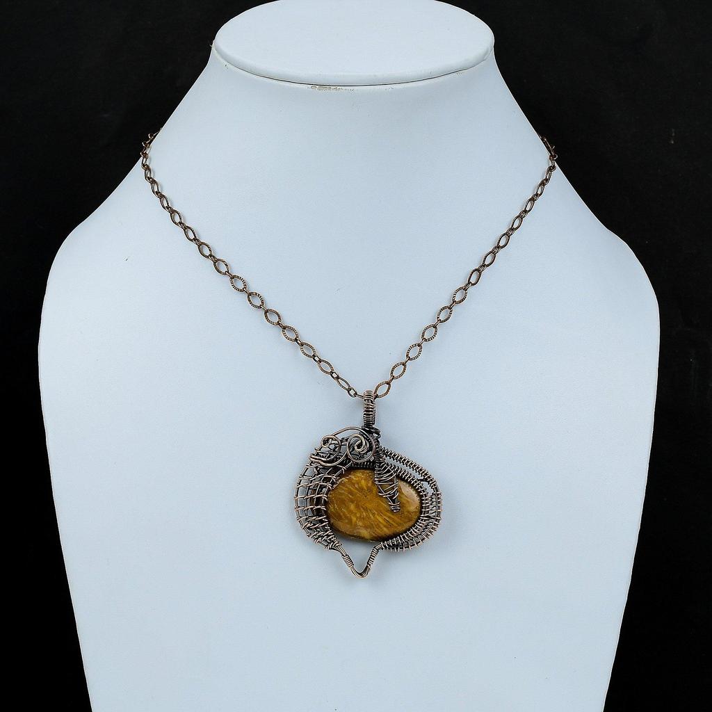 Подвеска из окаменелого коралла, подвеска из медной проволоки, подвеска из настоящего драгоценного камня, дизайнерская подвеска ручной работы, подарок для мамы, ювелирные изделия из медной проволоки