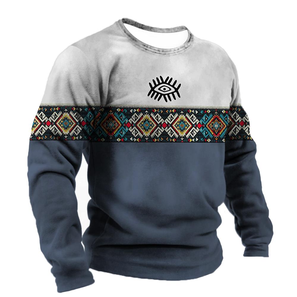 Винтажная футболка из хлопка с длинным рукавом, мужские топы 5xl, этническая футболка с племенным принтом, весенняя дышащая свободная мужская рубашка, одежда