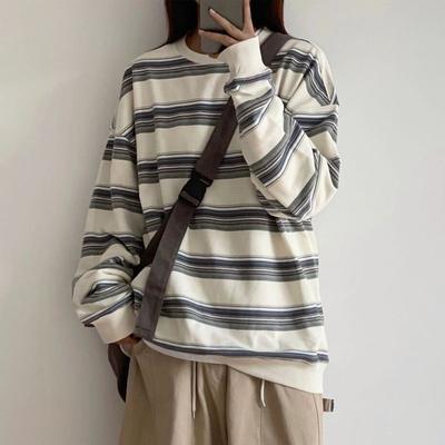 Осень Толстовки Полосатый Свитшот Оверсайз Женские Корейская Мода Парные Топы с Длинным Рукавом Уличная Одежда Харадзюку Пуловеры женские