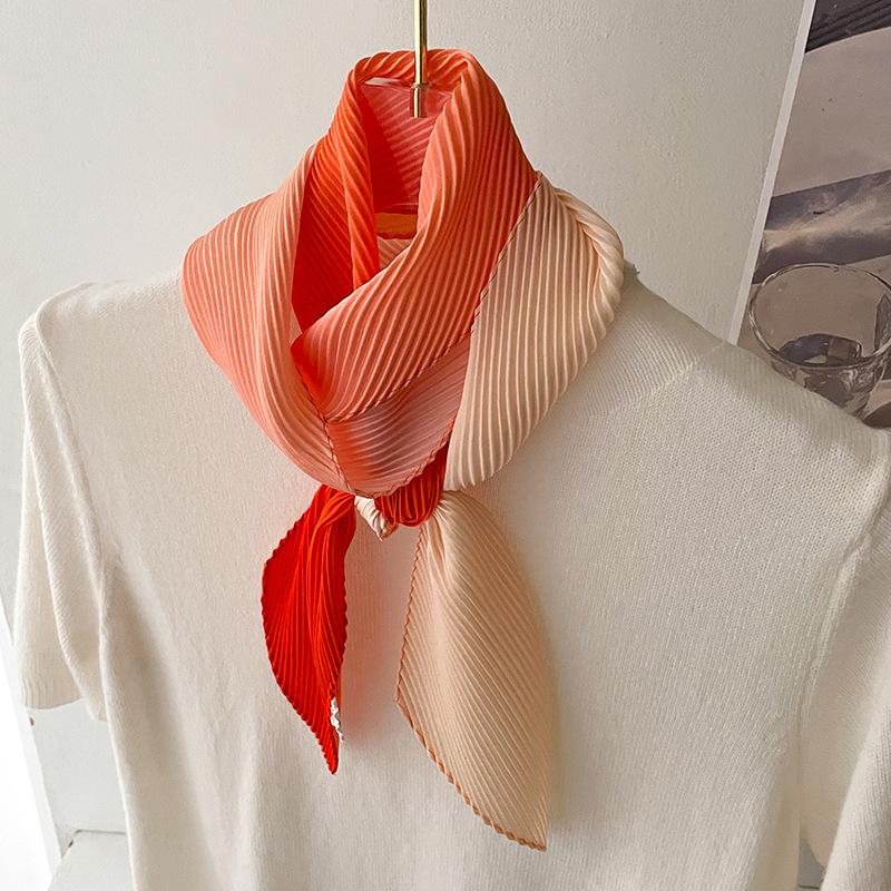 Women Pleated Head Scarf Wraps Scarves Neckerchief Bandana Solid Color