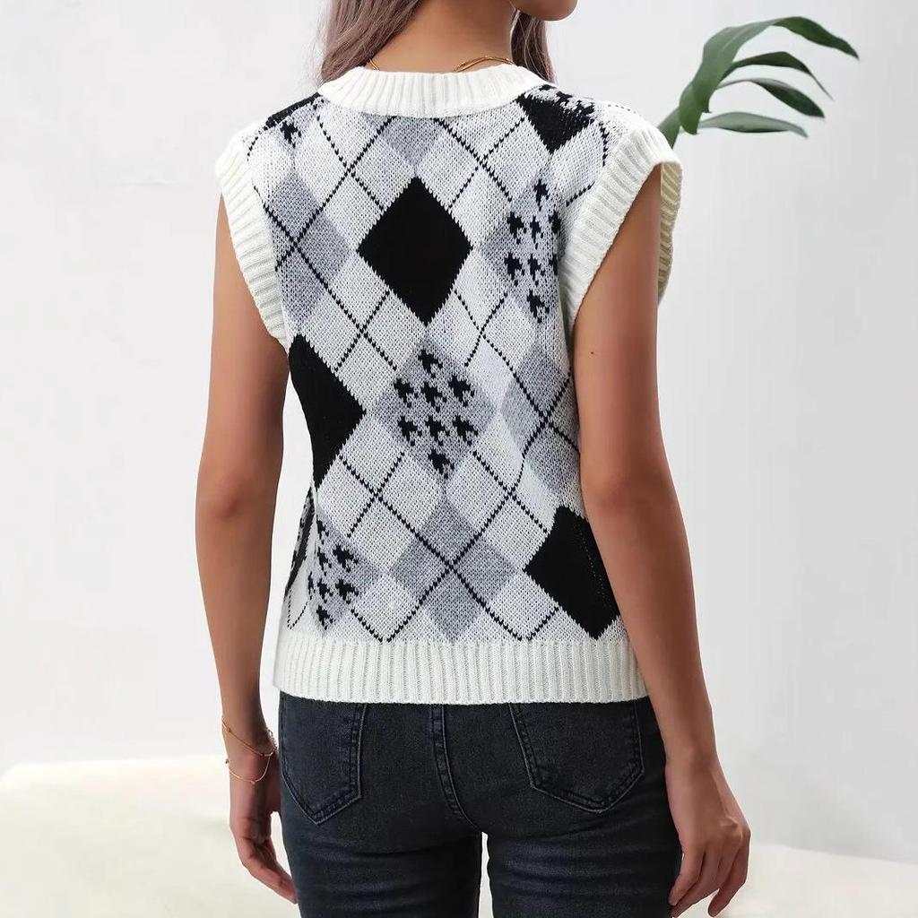 Женский пуловер-жилет с V-образным вырезом и аргайловым узором для осени/зимы