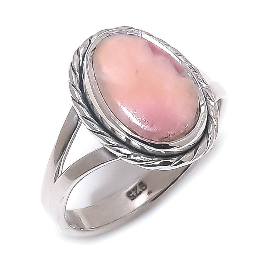 Кольцо из чистого серебра 925 пробы с натуральным родохрозитом ручной работы S.6 r9F47