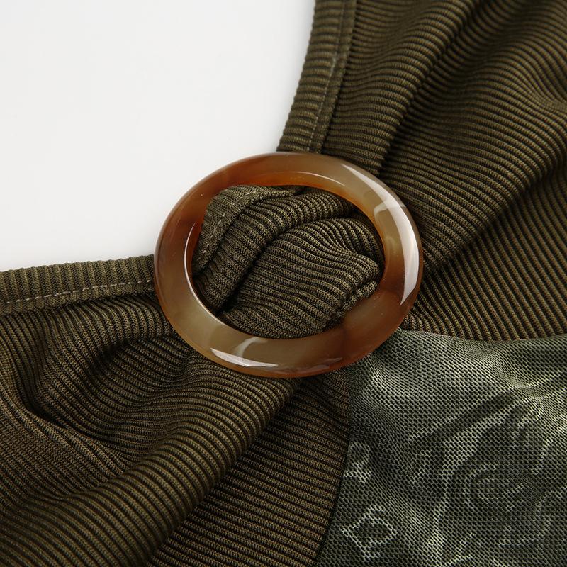 Женская майка с винтажным принтом, неровным подолом и висячим воротом, дизайнерская трикотажная лоскутная подтяжка