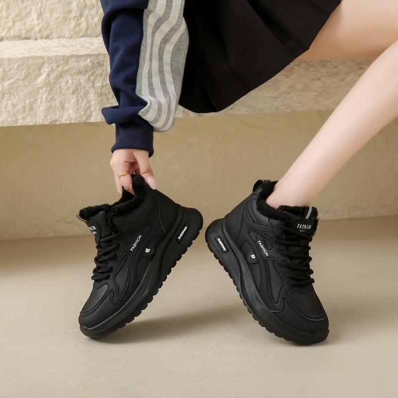 CRLAYDK Women's Winter Chunky Sneakers Fur Lined PU Leather Platform Shoes Walking Casual Sport Ankle Botas High Top Tennis