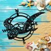 Black Metal Sea Turtle Compass Wall Sign Ideal Beach Home Decor for Kitchen, Garden; Great Housewarming Gift