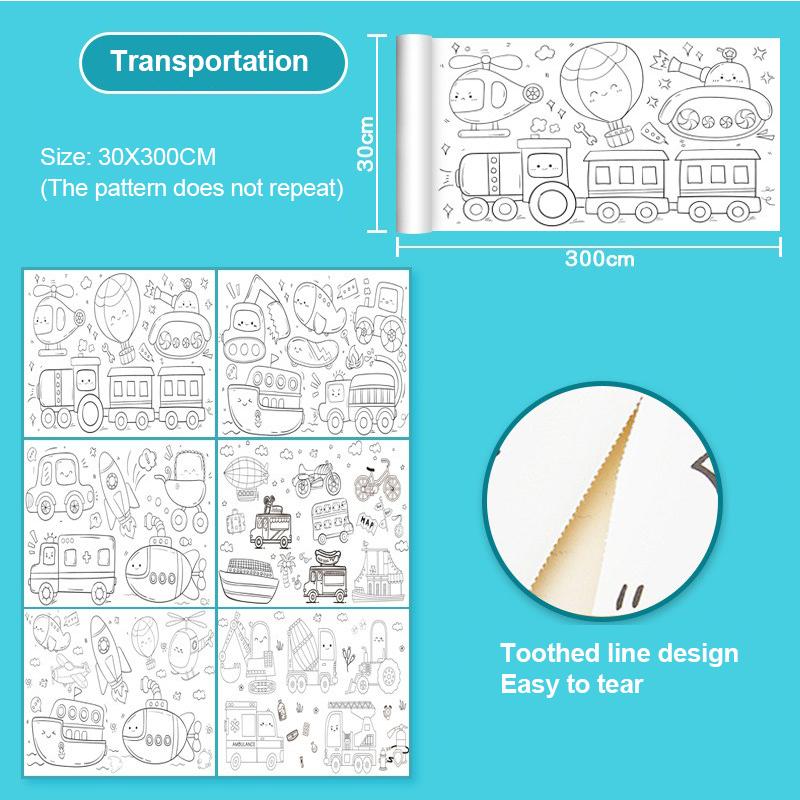 Children'S Drawing Roll Sticky Color Filling Paper Graffiti Scroll Coloring Paper Roll For Kids Diy Painting Educational Toys