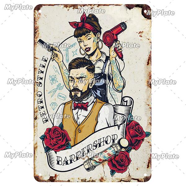 Винтажный постер парикмахерской, металлическая табличка, жестяная табличка, настенные поделки, ретро-декор для дома, украшение, подарок