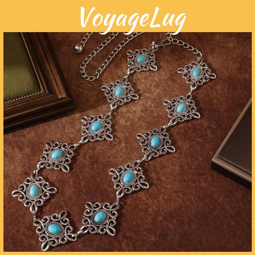 Chinese Traditional Knot Waist Chain With Metal Carving Turquoise For Occasions