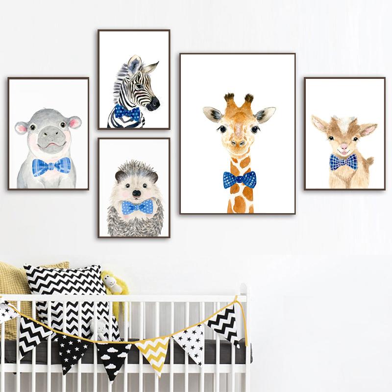 Синий галстук-бабочка, прекрасная картина на холсте с изображением животных, с поттерами и принтами, настенное искусство, картина с тигром для комнаты для мальчиков, декор для стены без рамки