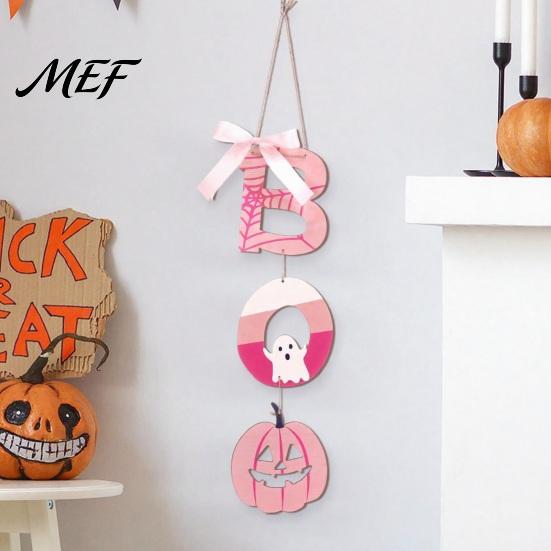 Bedroom Hanging Wall Sign Pink BOO Halloween Wooden Sign, Cute Ghost Spider Web Soft Tone Holiday Party Backdrop Decor for Door Wall, Rustic Farmhouse