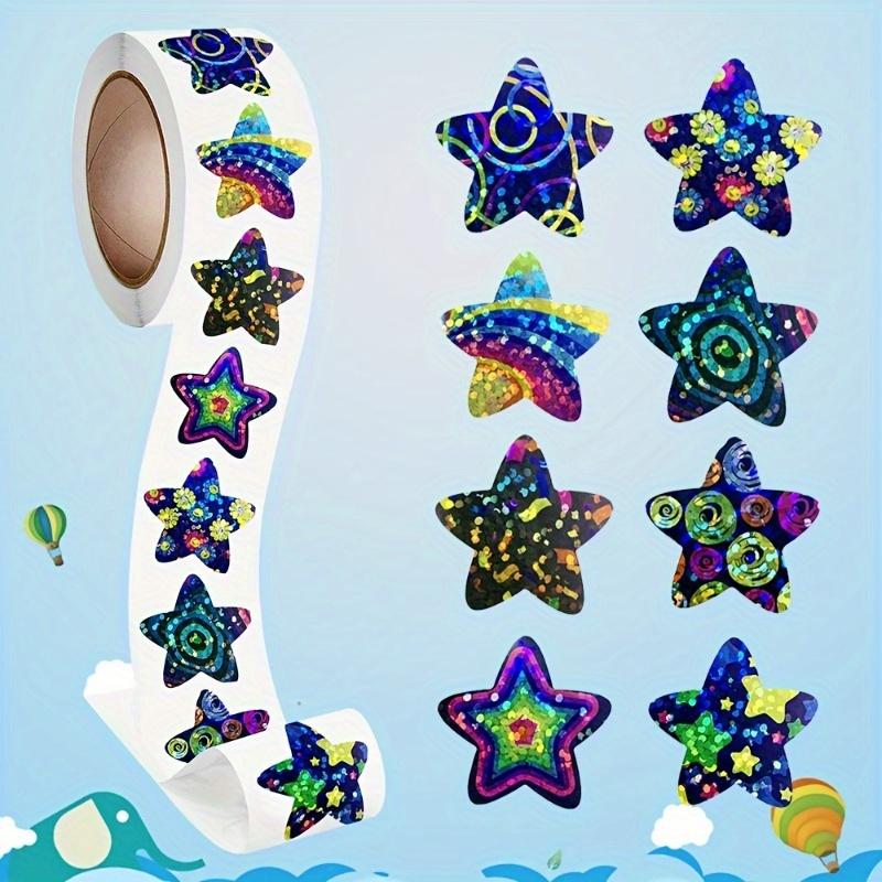 500 шт. Рулон наклеек со звездами, Этикетка для упаковки подарков, Глянцевые самоклеящиеся бумажные наклейки, Блестящие круглые формы звезд