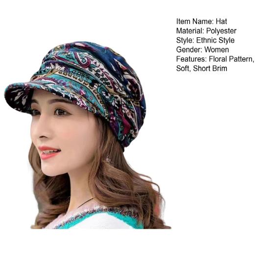 Windproof Thick Women Fashionable Ethnic Style Floral Print Autumn Winter Hat