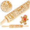 Wooden rolling pin with Christmas patterns and decorative engraving