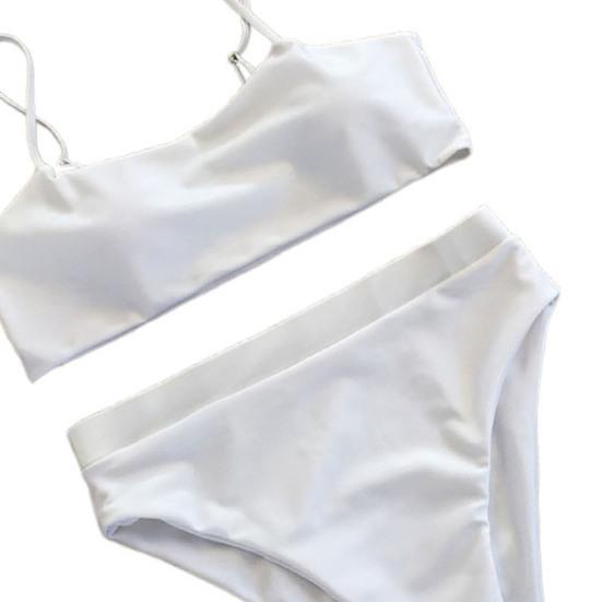 2 шт./компл. комплект бикини, однотонный трехточечный эластичный женский купальник на тонких бретелях
