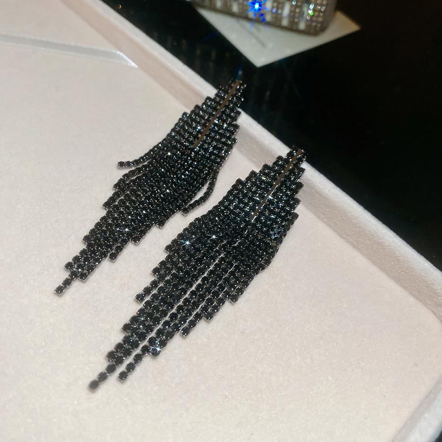 Silver Needle Feather Fringed Earrings Long Light Luxury Atmospheric Stud Earrings Personalized Design Earrings