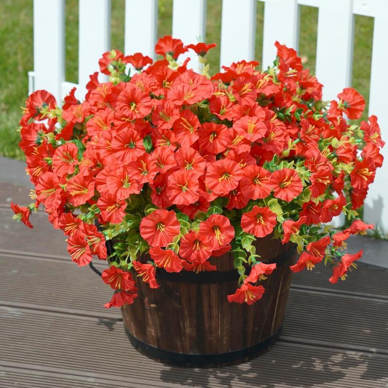 4 пучка искусственных цветов для улицы, поддельные цветы, реалистичный бонсай-кустарник, садовый домашний декор, ипомея, яркие