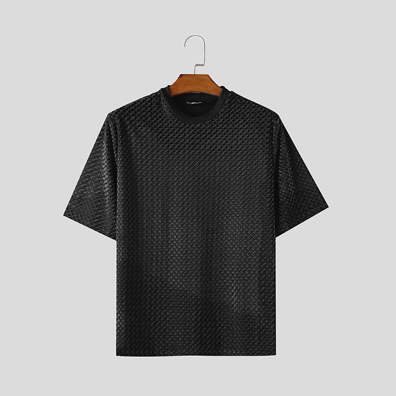 INCERUN Мужские летние футболки с коротким рукавом и текстурой, повседневные топы с круглым вырезом